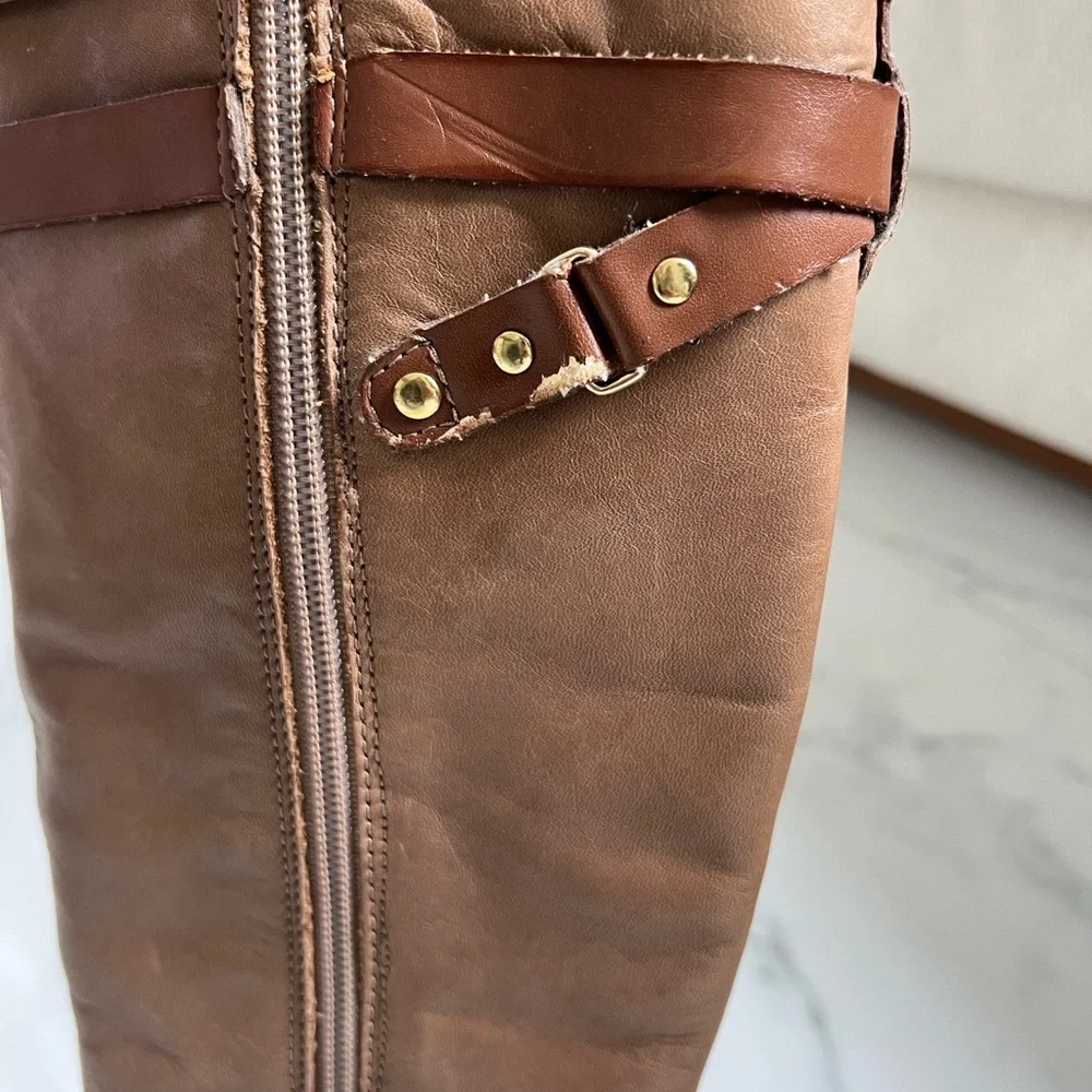 Franco Sarto Tan Brown Two-tone High Knee Boots